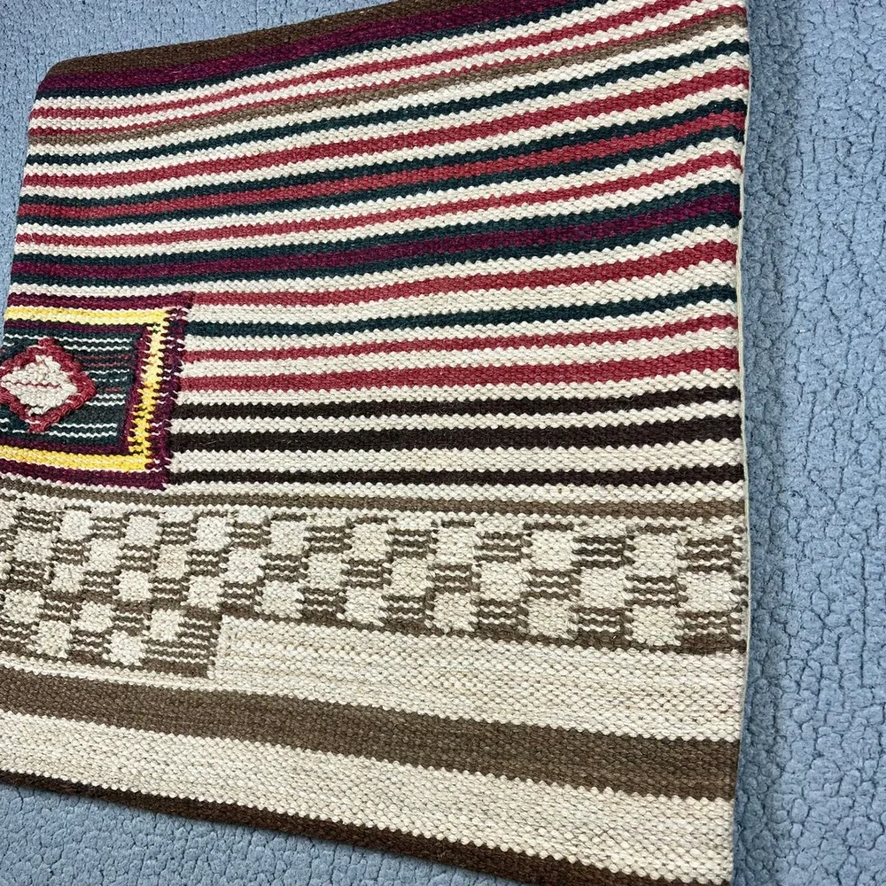 Pottery Barn Kilim Wool Blend Pillow Cover 20x20 Southwestern Striped Brown Red